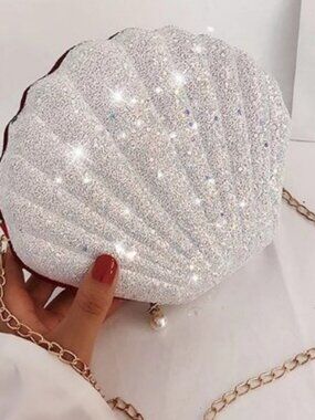 Glam Clam /Sparkly Seashell Crossbody Handbag / White Glimmer Purse- NWT